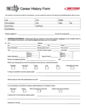 Topgrading Career History Form