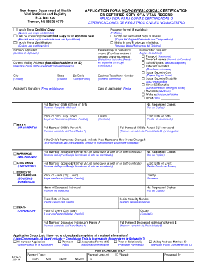 New Jersey Non-Genealogical Vital Record Application