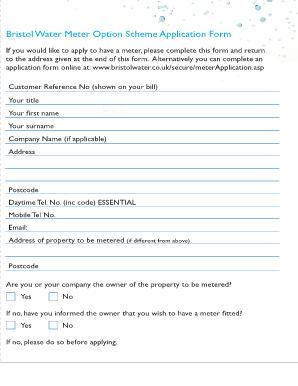 Bristol Water Meter Application Form