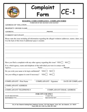 Building Code Compliance Complaint Form