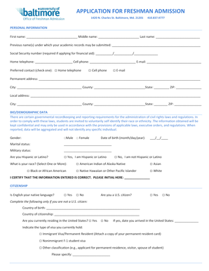 Freshman Admission Application