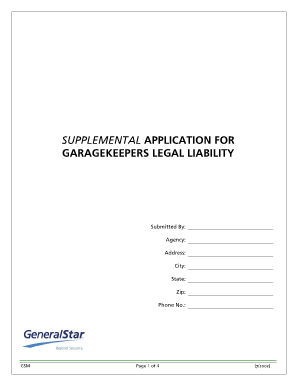 Supplemental Application for Garagekeepers Legal Liability