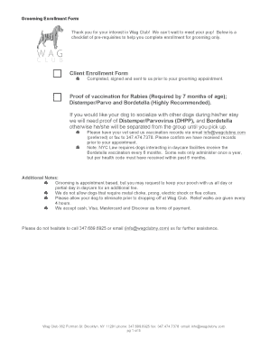 Wag Club Grooming Enrollment Form