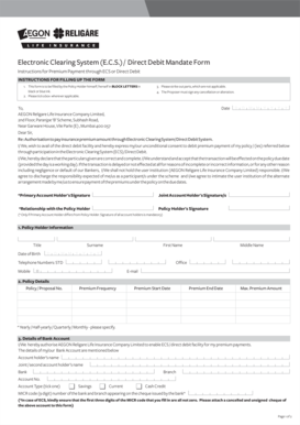 AEGON Religare Life Insurance Direct Debit Mandate Form