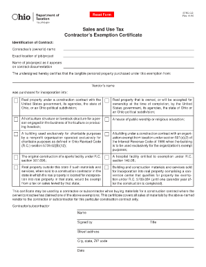 Ohio Contractor’s Exemption Certificate