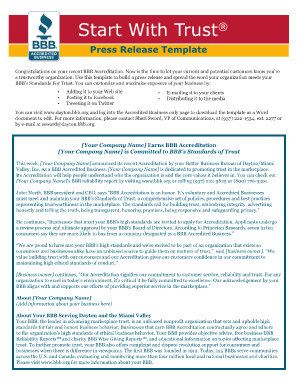 Press Release Template - Dayton Better Business Bureau