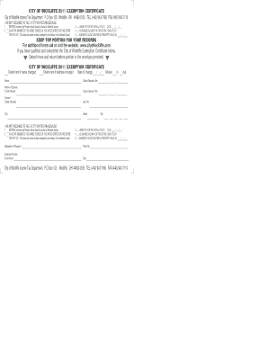 City of Wickliffe 2011 Exemption Certificate