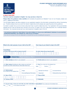UK Student Dependent Visa Application Form