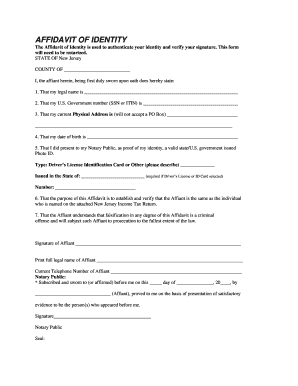 AFFIDAVIT OF IDENTITY - State of New Jersey - state nj