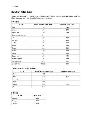 Fillable Online Donation Value Guide - AmazingGoodwill Fax Email Print ...