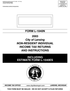 City of Lansing Non-Resident Income Tax Return
