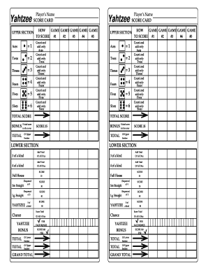 yahtzee score card