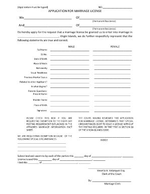 Application for Marriage License