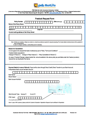 PNB MetLife Freelook Request Form