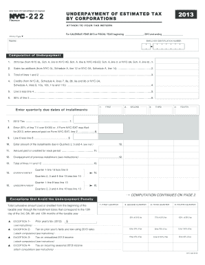 NYC Underpayment of Estimated Tax Form 2013