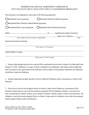 Residential Rental Agreement Addendum