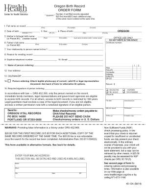 Oregon Birth Record Order Form