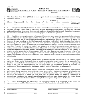 Rider 20A Short Sale Form - Exclusive Listing Agreement