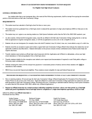 Utah Exemption from Nonresident Tuition Request