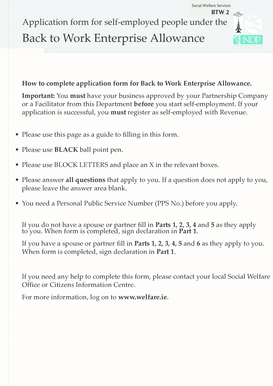 Back to Work Enterprise Allowance Application Form