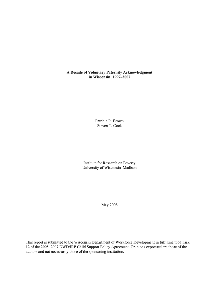 Fillable Online irp wisc A Decade of Voluntary Paternity Acknowledgment ...