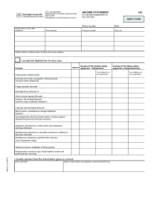 City of Helsinki Income Statement for Day Care Fees