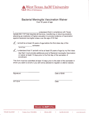 Bacterial Meningitis Vaccination Waiver