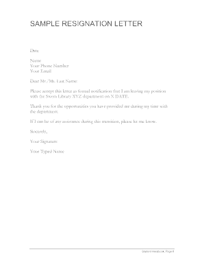 18 Printable Resignation Letter Template Forms Fillable Samples In Pdf Word To Download Pdffiller