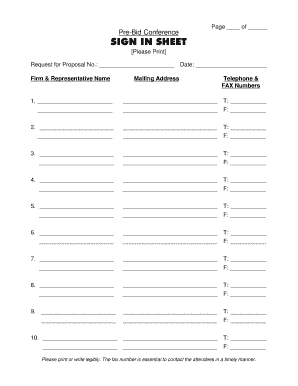 Request for Proposal Sign In Sheet
