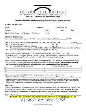 2011-2012 Financial Aid Information Form