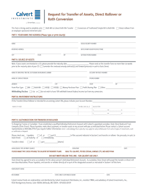 Request for Transfer of Assets, Direct Rollover or Roth Conversion