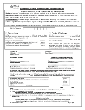 SBI Life Surrender/Partial Withdrawal Application Form
