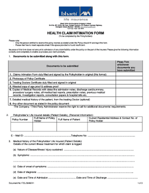 Health Claim Intimation Form