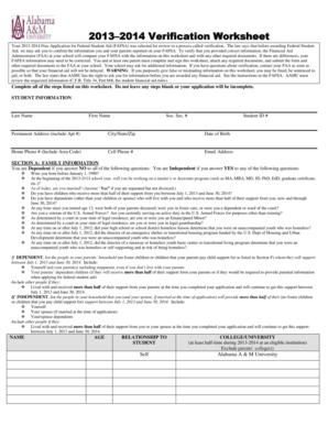 2013-2014 FAFSA Verification Worksheet