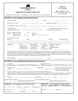 Student Employment Application Form
