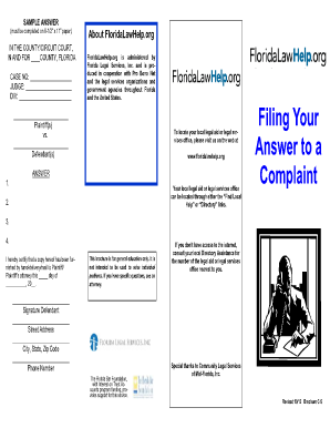 Florida Answer to a Complaint Form
