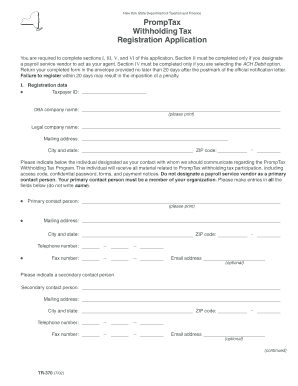 New York PrompTax Withholding Tax Registration Application