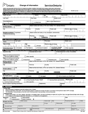Ontario Health Card Change of Information Form