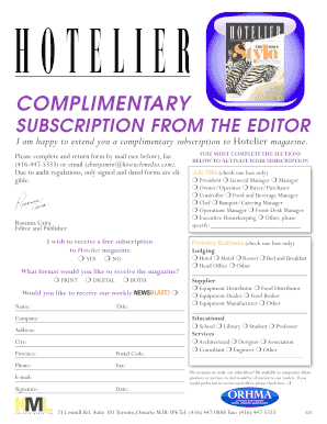Hotelier Magazine Subscription Form