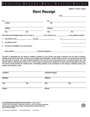 Rent Receipt for Lease