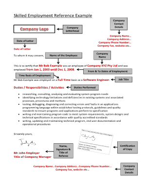 Employment Reference Letter Examples from www.pdffiller.com