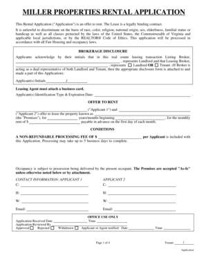 Miller Properties Rental Application