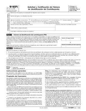 Form. W-9(SP) Solicitud y formulario de Identificación del Contribuyente