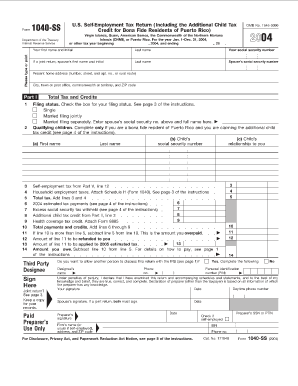 US Federal Self-Employment Tax Return Form 1040-SS