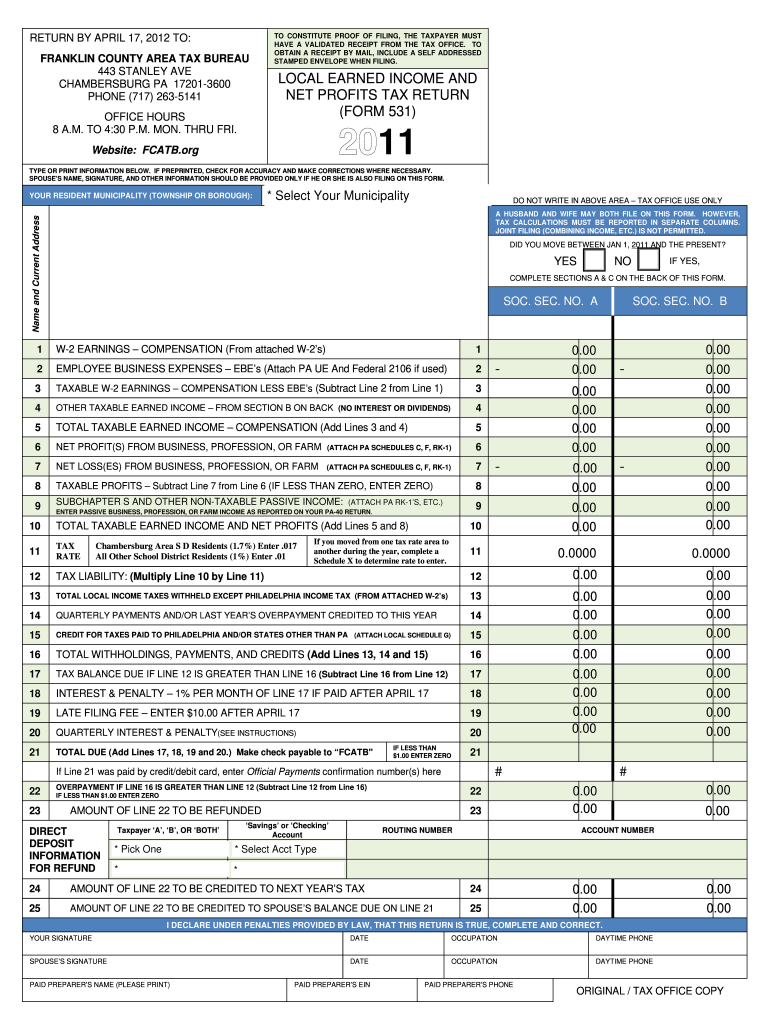 Franklin County Area Tax Bureau Fill Online, Printable