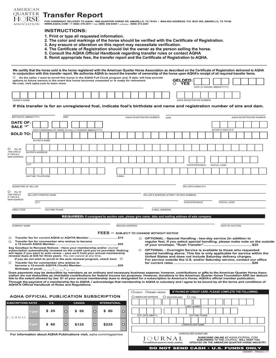 Basics of AQHA TRANS12-171 2023 Form