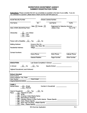 WIA Summer Program Application Form