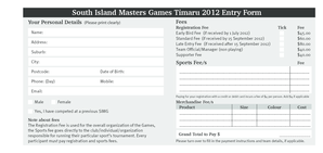 South Island Masters Games Entry Form