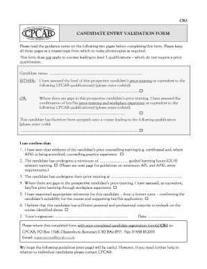 CPCAB Candidate Entry Validation Form
