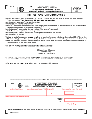South Carolina SC1040-V Individual Income Tax Payment Voucher
